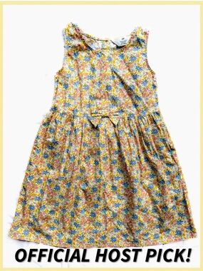 🥳 HP NWOT H&M Girls Yellow Ditsy Floral Sleeveless Bow Dress Size 7 Event Church